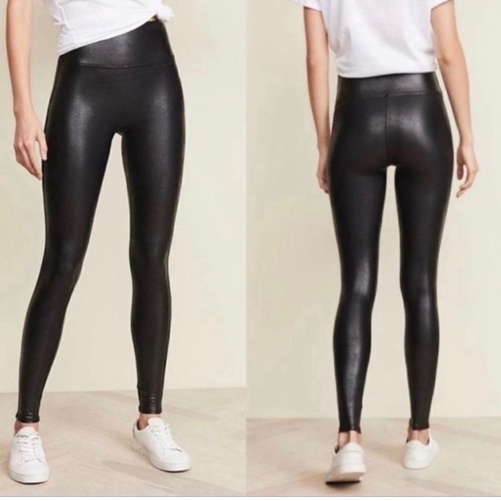 NWT Spanx Black Faux Leather High-Waisted Leggings size Large
